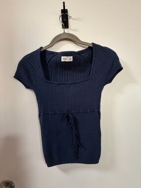 Hollister Ribbed Scoop-Neck Short Sleeve Top - Navy Blue